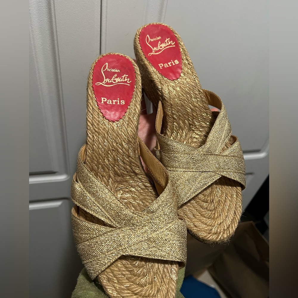 Christian Louboutin gold wedge size 39